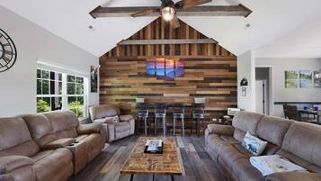 TV, fireplace, video games, stereo