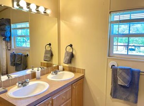 Haartrockner, Handtücher, Seife, Shampoo