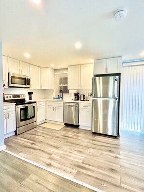 Fridge, microwave, oven, dishwasher