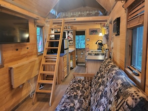 Smart TV, DVD player, table football, books - Tiny bungalow secluded in the woods with lake view.  Pets accepted! (Nevis)