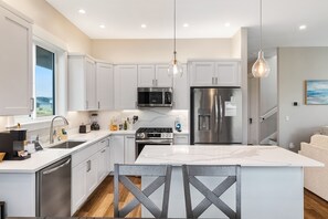 Fridge, microwave, oven, stovetop - Dog-friendly getaway with a garage game room, private hot tub, & washer/dryer (Westport)