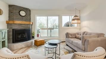 Télévision, cheminée, espaces bureaux