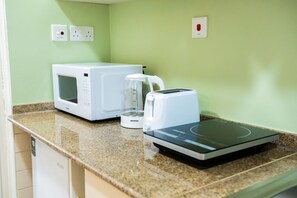 Fridge, microwave, stovetop, toaster