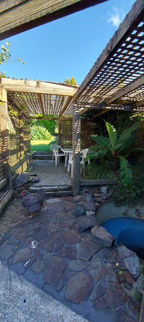 Outdoor dining - Room with Queen bed. Close to all Bay attractions. Free Wifi & safe parking. (Tauranga)