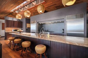 Fridge, dining tables