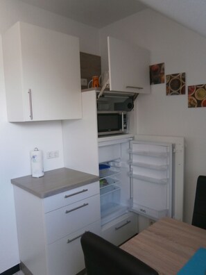 Kühlschrank, Mikrowelle, Herdplatte, Geschirrspüler