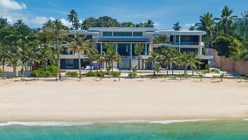 On the beach, beach umbrellas, beach towels