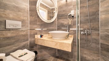 Standard Double or Twin Room, Garden View | Bathroom | Shower, hair dryer, slippers, towels
