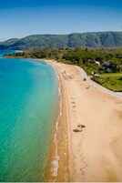 On the beach, white sand