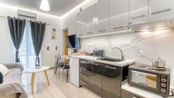 Mini-fridge, microwave, stovetop, electric kettle