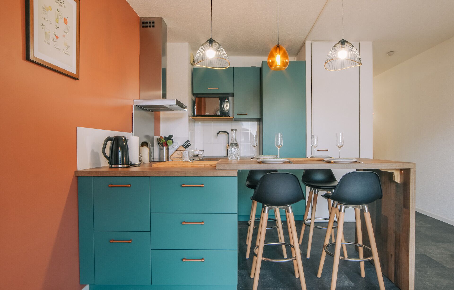 Kühlschrank, Mikrowelle, Herdplatte, Geschirrspüler