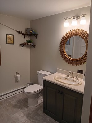 Hair dryer, towels, toilet paper