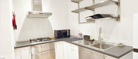 Réfrigérateur, micro-ondes, plaque de cuisson, lave-vaisselle