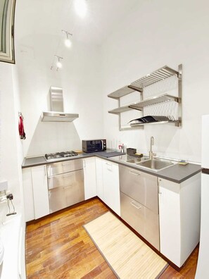 Kühlschrank, Mikrowelle, Herdplatte, Geschirrspüler