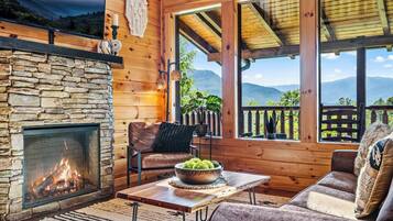 Smart TV, fireplace, video games, DVD player