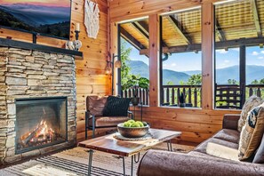 Smart TV, fireplace, video games, DVD player