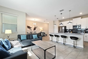 House, Multiple Beds, Pool Access, Pool View (820PBD_M CG) | Living area - Cozy Disney Retreat With Private Pool & Water Park (Davenport)