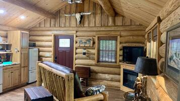 Una Smart TV, una chimenea, un reproductor de DVD