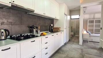 1 Bedroom Apartment, Terrace | Privékeuken | Een koelkast, een kookplaat, een waterkoker, een broodrooster