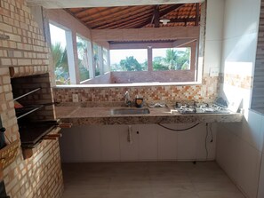 Shared fridge, microwave, cookware/dishes/utensils, freezer