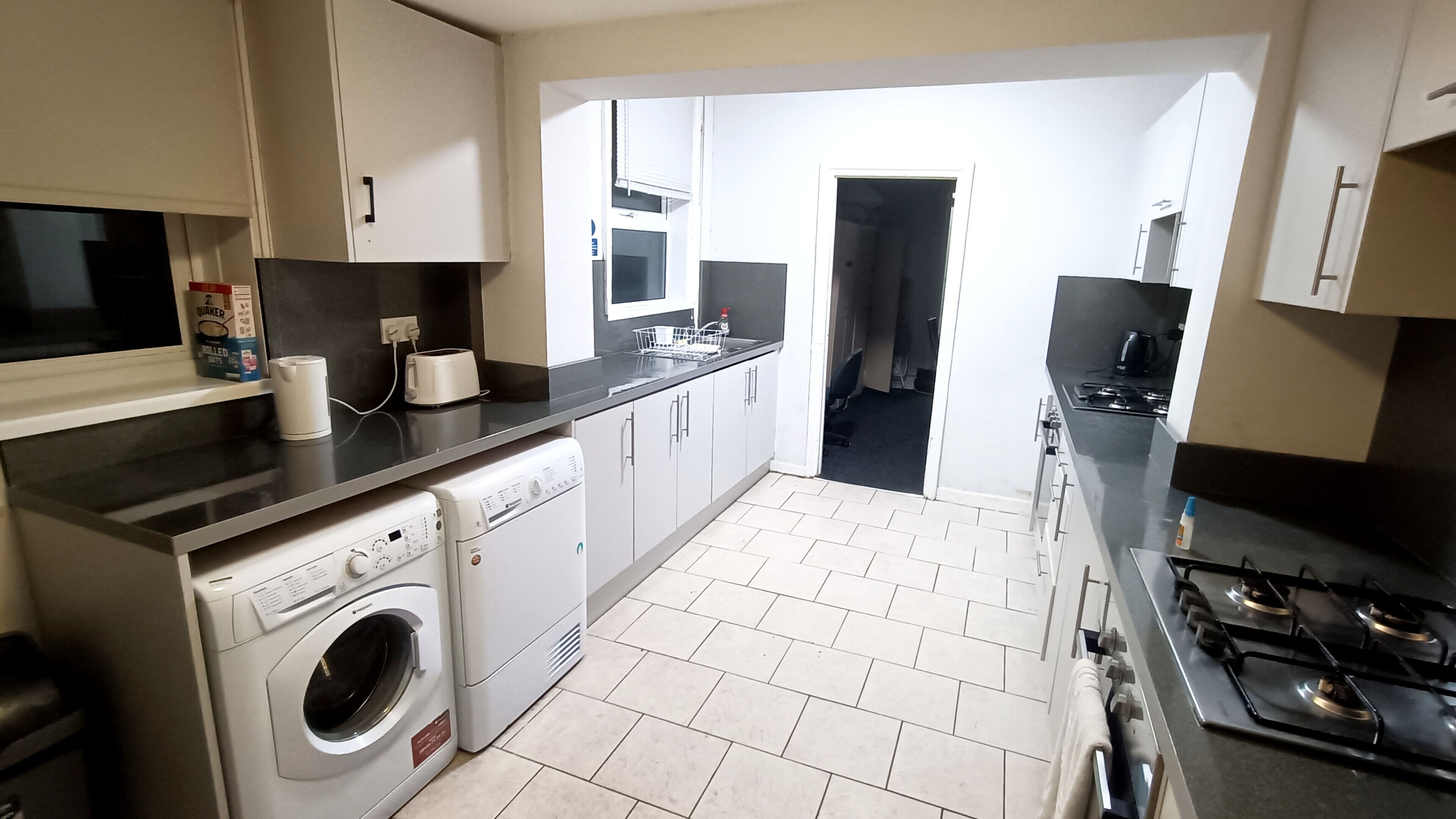 Fridge, microwave, oven, toaster