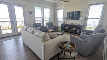 Smart TV, DVD player, books, video library