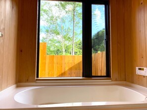 Comfort Tent, Balcony, Mountain View (Type A) | Bathroom | Combined shower/bathtub, deep-soaking bathtub, rainfall showerhead - Glamping La Fonte (Koshu)
