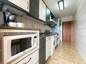 Fridge, microwave, coffee/tea maker, toaster