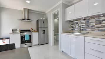 Fridge, oven, stovetop, coffee/tea maker