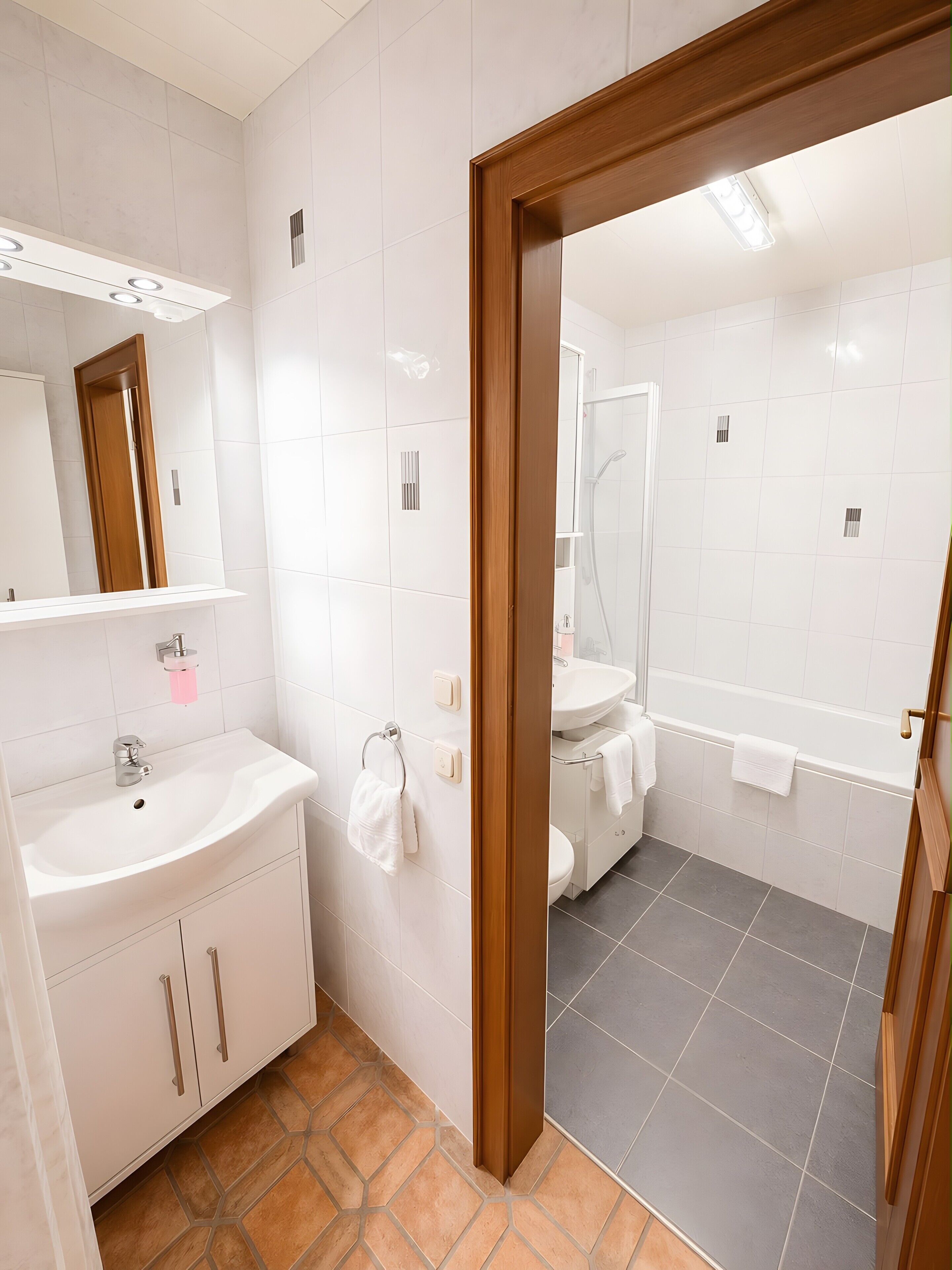 Dusche, kostenlose Toilettenartikel, Haartrockner, Handtücher