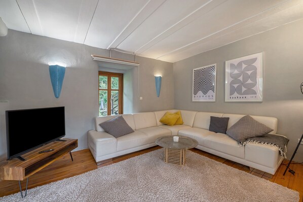 TV, fireplace