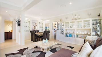 Smart TV, DVD player, books, music library