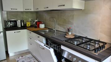 Fridge, microwave, oven, dishwasher