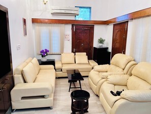 Smart TV, chimenea, libros, biblioteca de música