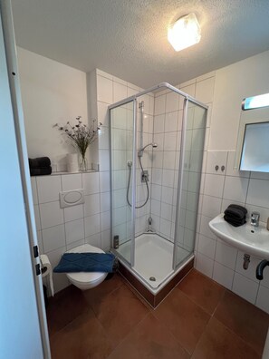 Dusche, Haartrockner, Handtücher, Seife