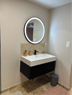 Hair dryer, towels, toilet paper