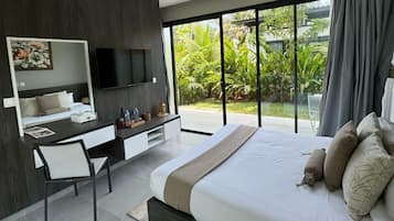 Comfort-bungalow, näköala puutarhaan | 1 makuuhuone, egyptinpuuvillaiset lakanat, ylelliset vuodevaatteet