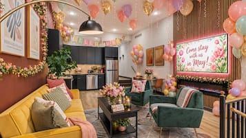 Televisio, takka, videopelejä, kirjoja