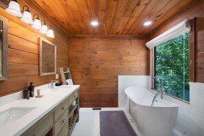 Shower, hair dryer, towels, shampoo