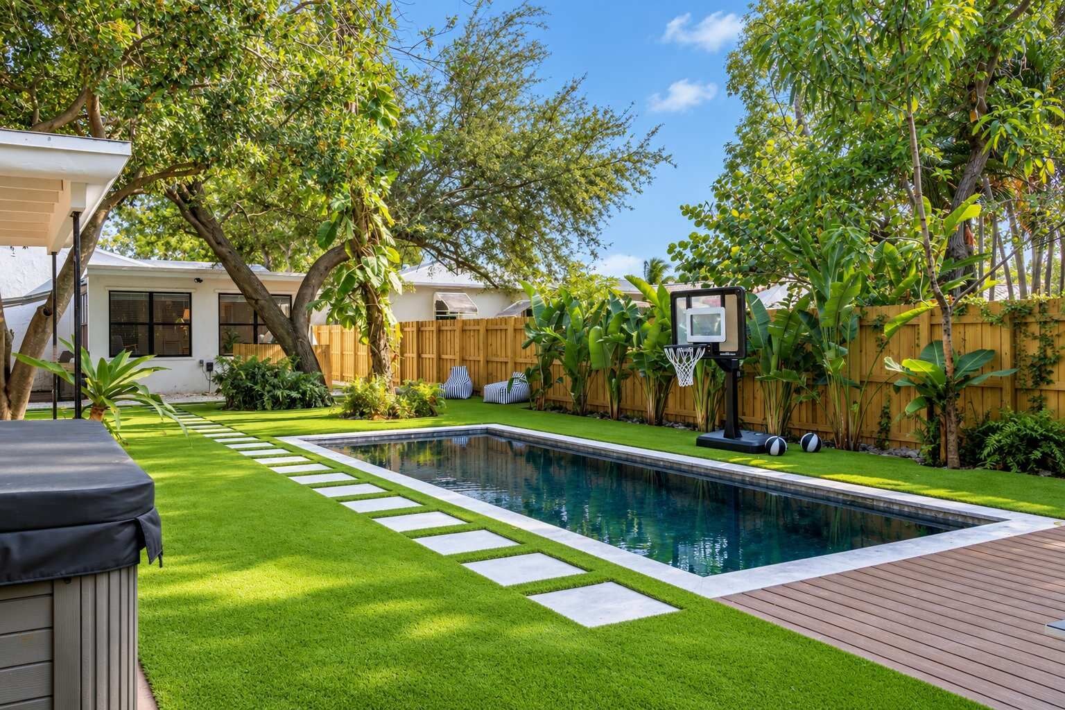 Cannonball in, then dry off on the sun deck surrounded by tropical greenery.
