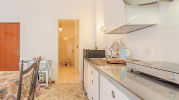 Classic Apartment | Private kitchen | Fridge, microwave, stovetop, cookware/dishes/utensils
