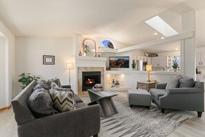 House, Multiple Beds, Patio, Garden View (2719 Daffodil Place - Whole House) | Living area | 42-inch flat-screen TV with digital channels, TV, fireplace - Colorado Mountain Retreat - Easy Access to Rmnp! (Loveland)