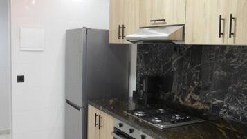 Frigorífico, microondas, horno y placa de cocina