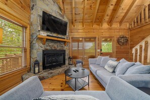 Smart TV, fireplace, music library