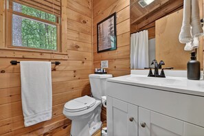 Eco-friendly toiletries, hair dryer, towels, soap