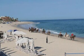 Chaises longues, serviettes de plage