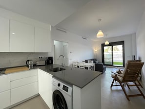 Fridge, microwave, oven, dishwasher
