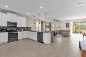 Microwave, dishwasher, high chair