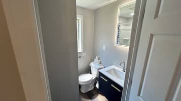 Deluxe Studio Suite | Bathroom | Shower, hair dryer, towels, soap