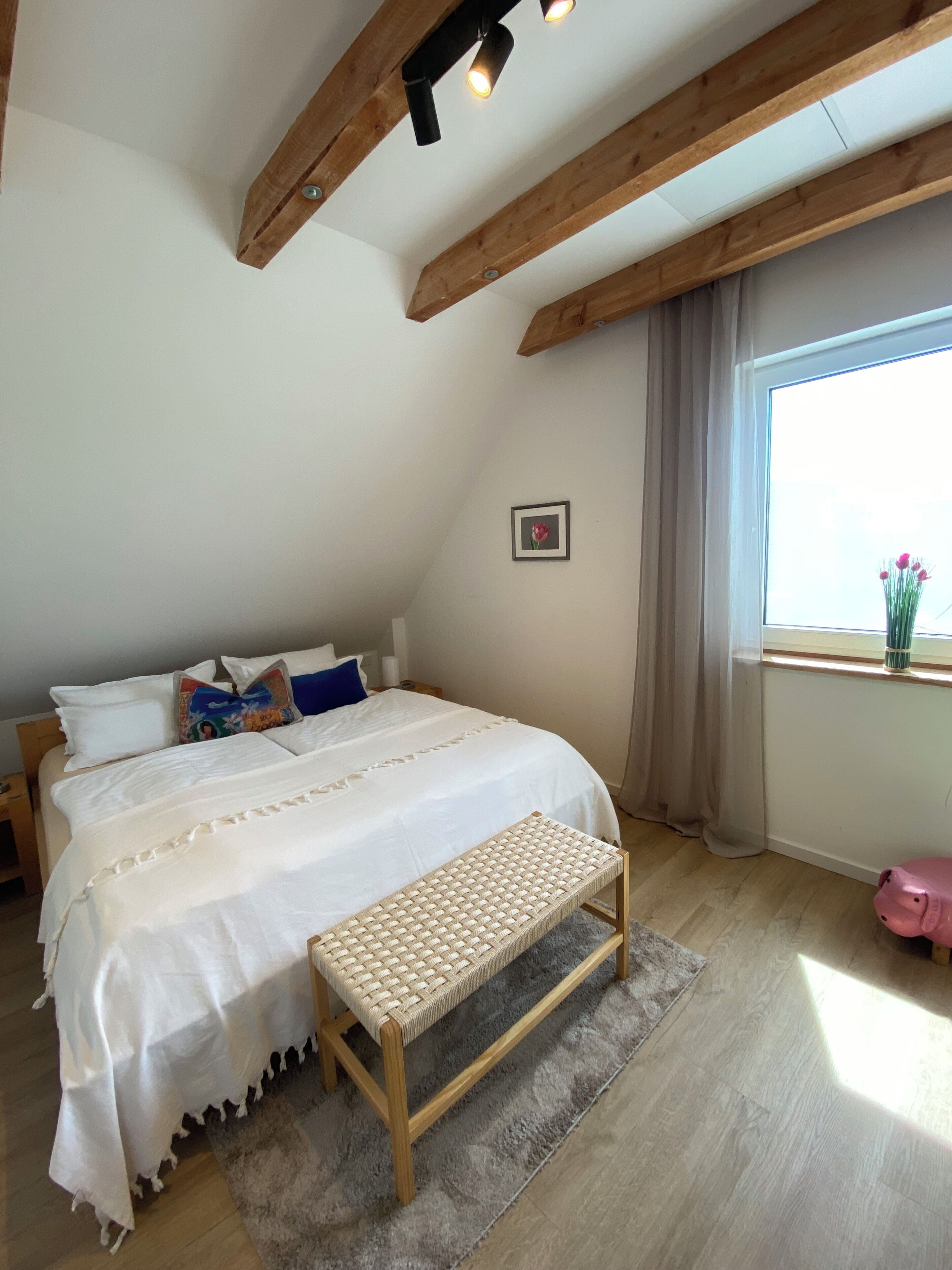 1 bedroom, desk, iron/ironing board, travel cot